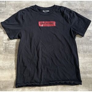 True Religion T Shirt Mens Large Black Red Box Short‎ Sleeve Graphic Tee